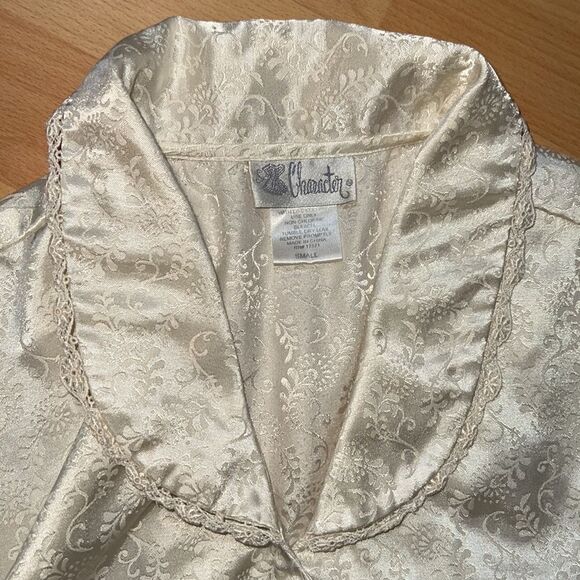 Vintage Character Matching Ivory Pajama Set Long Sleeve Button Down With Pants S - Picture 13 of 16